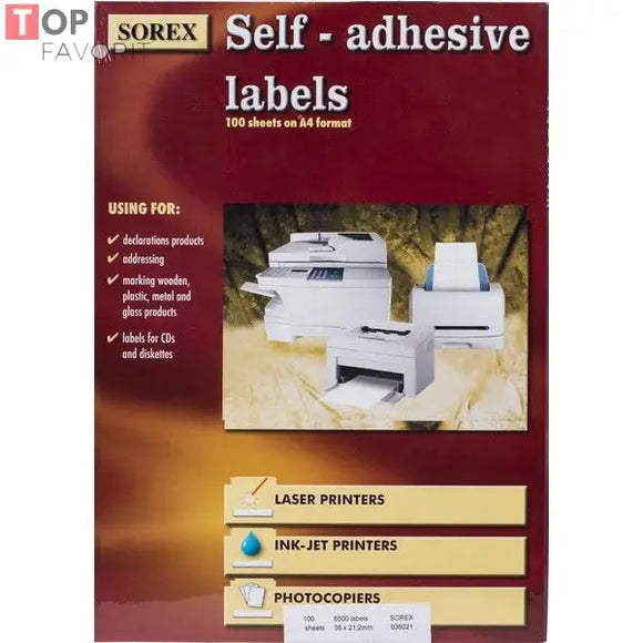 Etichete autoadezive, buline albe, 12/A4, 60mm, 100 coli/top, SOREX TOP FAVORIT